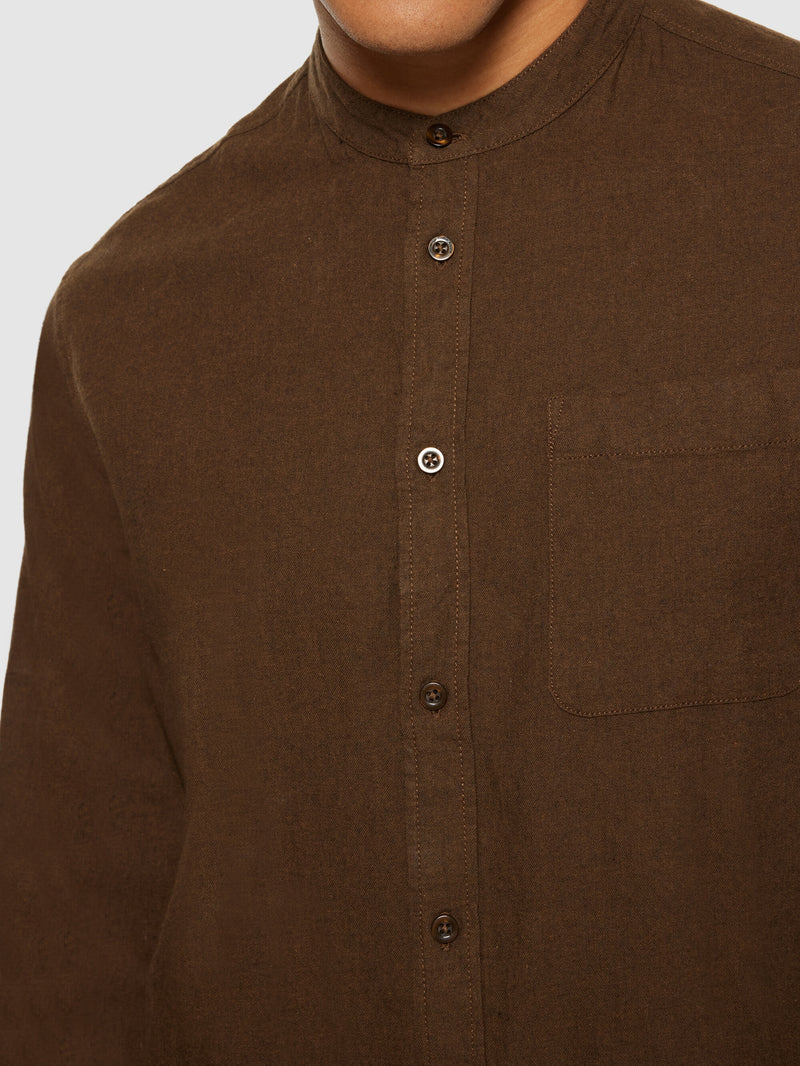 KnowledgeCotton Apparel - MEN Regular fit melangé flannel stand collar shirt Shirts 1243 Demitasse (brown)
