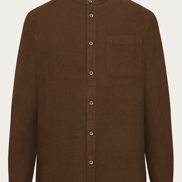 Regular fit melangé flannel stand collar shirt - Demitasse (brown)