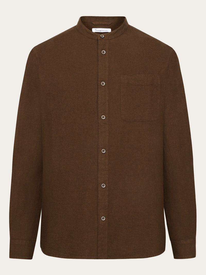 KnowledgeCotton Apparel - MEN Regular fit melangé flannel stand collar shirt Shirts 1243 Demitasse (brown)