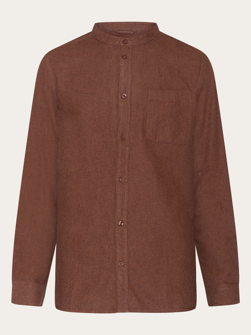 KnowledgeCotton Apparel - MEN Regular fit melangé flannel stand collar shirt Shirts 1404 Deep Mahogany