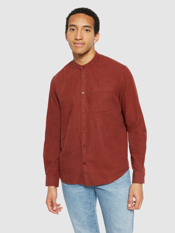 KnowledgeCotton Apparel - MEN Regular fit melangé flannel stand collar shirt Shirts 1478 Fired Brick