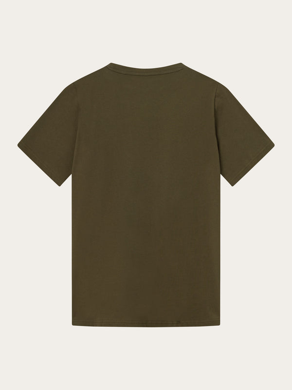 KnowledgeCotton Apparel - MEN Regular fit owl chest embroidery t-shirt T-shirts 1100 Dark Olive
