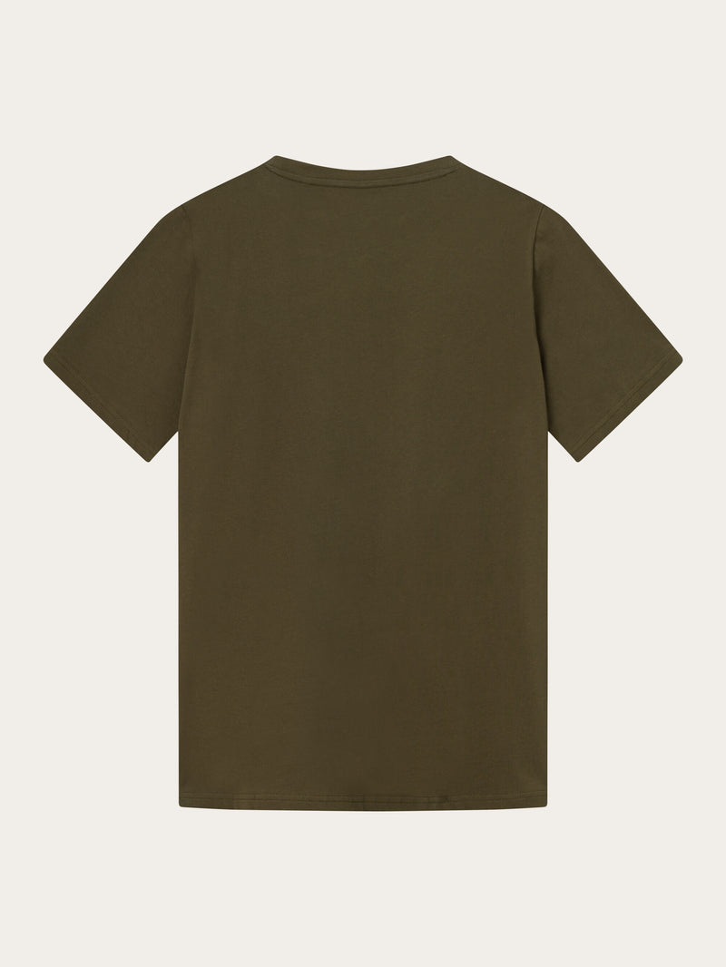 KnowledgeCotton Apparel - MEN Regular fit owl chest embroidery t-shirt T-shirts 1100 Dark Olive