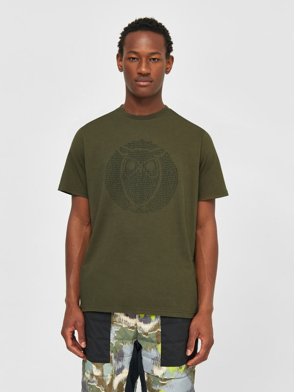 KnowledgeCotton Apparel - MEN Regular fit owl chest print T-shirts 1100 Dark Olive