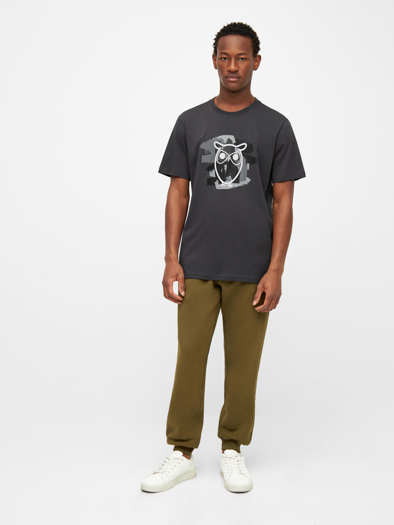 KnowledgeCotton Apparel - MEN Regular fit owl chest print t-shirt T-shirts 1402 Gray Pinstripe