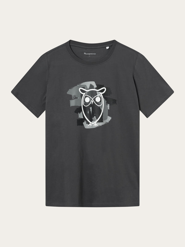 KnowledgeCotton Apparel - MEN Regular fit owl chest print t-shirt T-shirts 1402 Gray Pinstripe