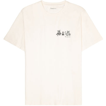 KnowledgeCotton Apparel - YOUNG Regular fit owl trip chest print t-shirt - Regenerative Organic Certified® - GOTS/Vegan T-shirts 1387 Egret
