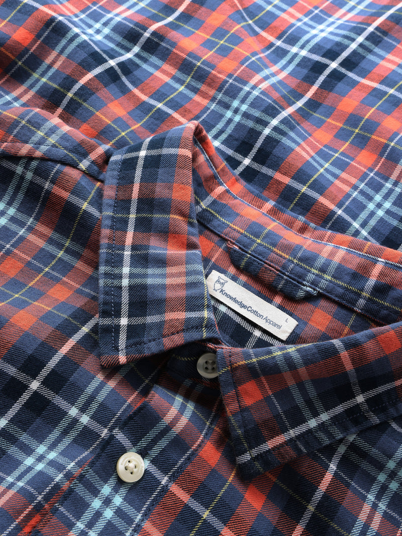 KnowledgeCotton Apparel - MEN Regular fit small checked flannel shirt - GOTS/Vegan Shirts 7021 blue check