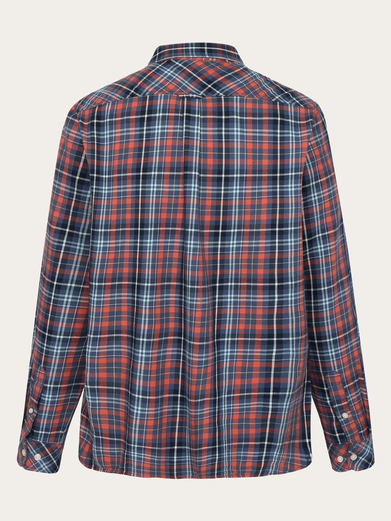 KnowledgeCotton Apparel - MEN Regular fit small checked flannel shirt - GOTS/Vegan Shirts 7021 blue check