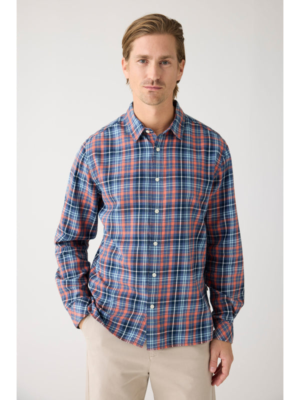 KnowledgeCotton Apparel - MEN Regular fit small checked flannel shirt - GOTS/Vegan Shirts 7021 blue check