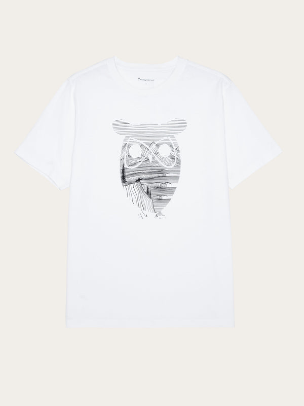 KnowledgeCotton Apparel - MEN Regular fit with big owl front print t-shirt - GOTS/Vegan T-shirts 1010 Bright White