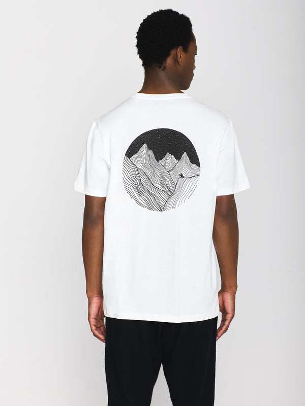 KnowledgeCotton Apparel - MEN Regular fit with mountain back print t-shirt - GOTS/Vegan T-shirts 1010 Bright White