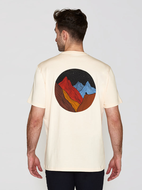 KnowledgeCotton Apparel - MEN Regular fit with mountain back print t-shirt - GOTS/Vegan T-shirts 1348 Buttercream