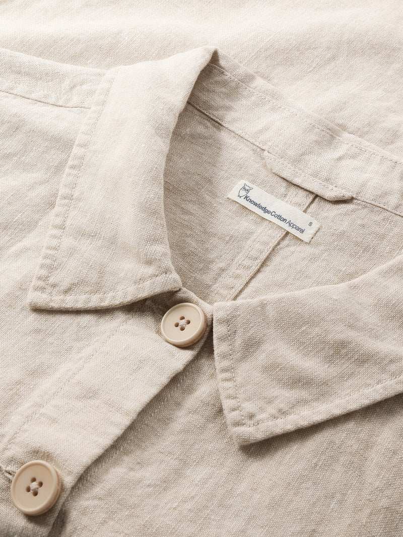 KnowledgeCotton Apparel - WMN Regular linen overshirt - GOTS/Vegan Overshirts 1449 Yarndyed - Light feather gray