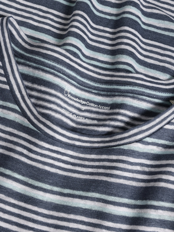 KnowledgeCotton Apparel - WMN Regular linen stripe t-shirt - GOTS/Vegan T-shirts 8021 Blue stripe