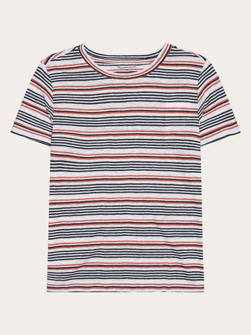 KnowledgeCotton Apparel - MEN Regular linen striped t-shirt - GOTS/Vegan T-shirts 8020 White stripe