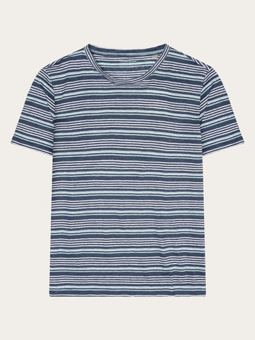 KnowledgeCotton Apparel - MEN Regular linen striped t-shirt - GOTS/Vegan T-shirts 8021 Blue stripe