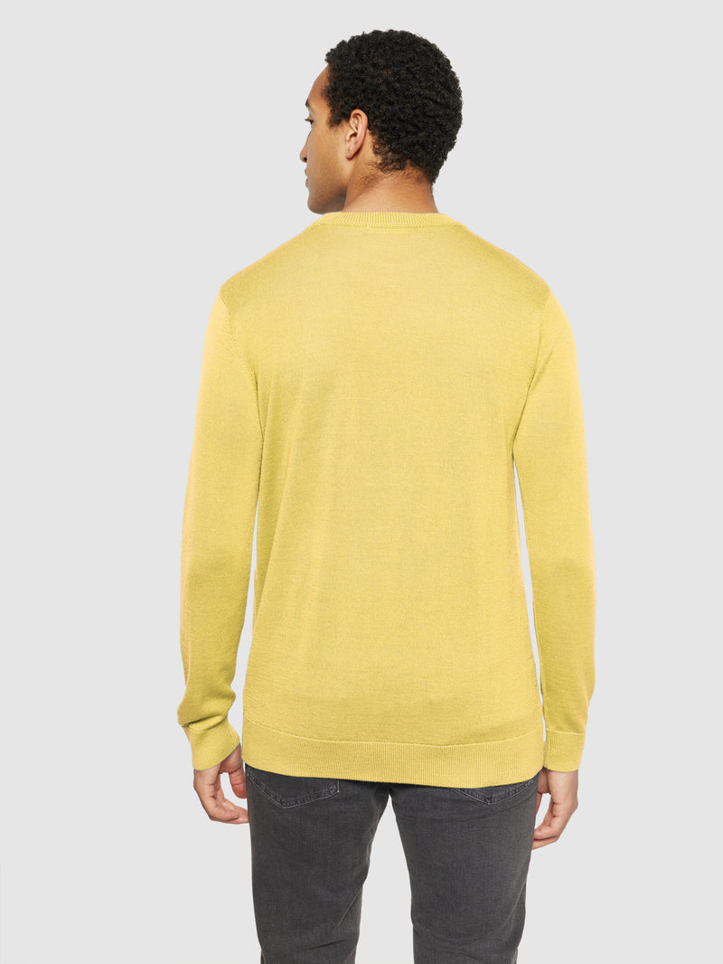 KnowledgeCotton Apparel - MEN Regular merino knit crew neck - RWS Knits 1429 Misted Yellow