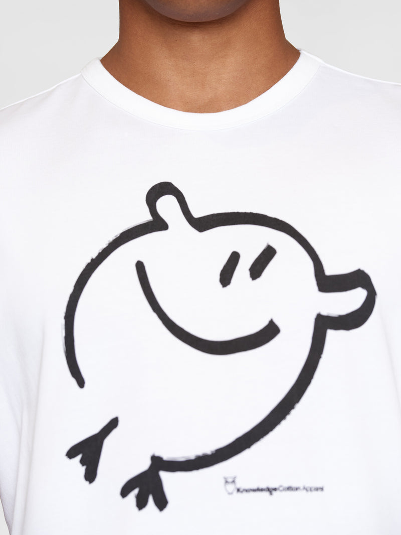 KnowledgeCotton Apparel - MEN Regular short sleeve heavy single smile t-shirt - GOTS/Vegan T-shirts 1010 Bright White
