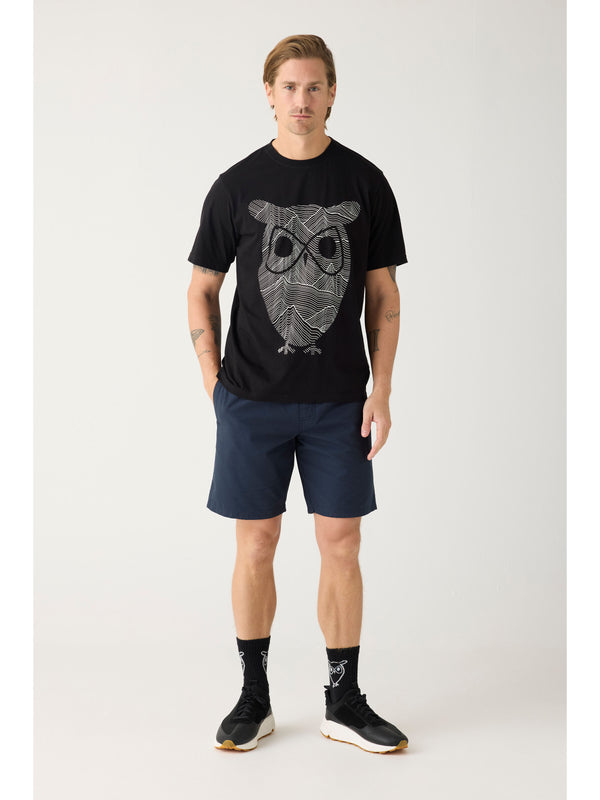 KnowledgeCotton Apparel - MEN Regular single jersey mountain owl printed t-shirt - Regenerative Organic Certified™ - GOTS T-shirts 1300 Black Jet