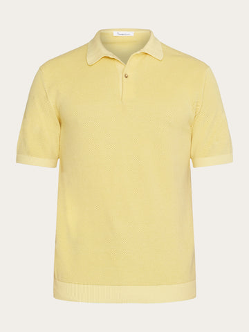 Regular two toned knitted short sleeved polo GOTS Vegan Misted Yellow