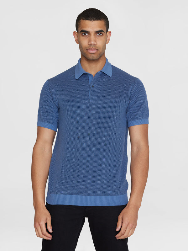 KnowledgeCotton Apparel - MEN Regular two toned knitted short sleeved polo - GOTS/Vegan Polos 1432 Moonlight Blue