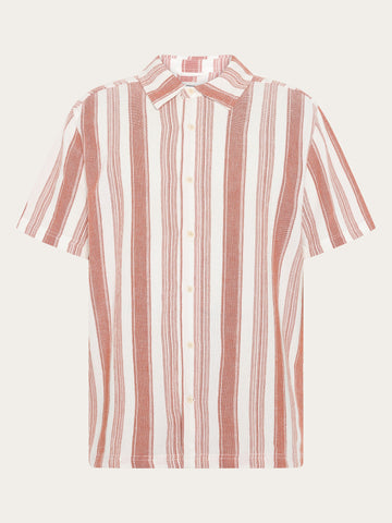 KnowledgeCotton Apparel - MEN Relaxed Stripe short sleeve shirt Shirts 8025 Red Stripe