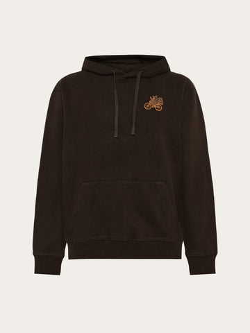 KnowledgeCotton Apparel - MEN Relaxed embroidery hoodie Sweats 1487 Chocolate Torte