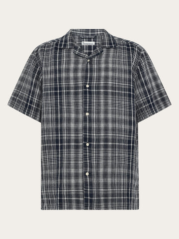 KnowledgeCotton Apparel - MEN Relaxed linen short sleeve shirt Shirts 7036 Navy