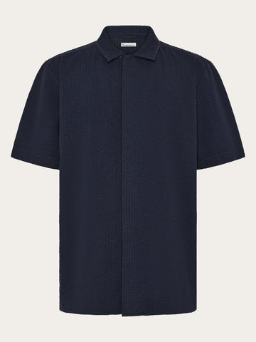 KnowledgeCotton Apparel - MEN Relaxed seersucker short sleeve shirt Shirts 1412 Night Sky