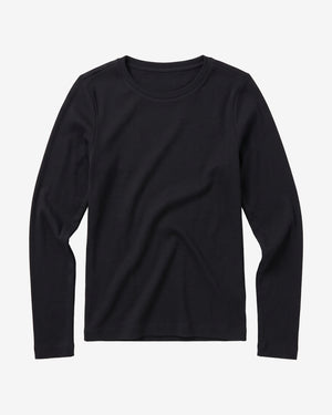 KnowledgeCotton Apparel - WMN Rib Scoop neck long sleeved Long Sleeves 1300 Black Jet