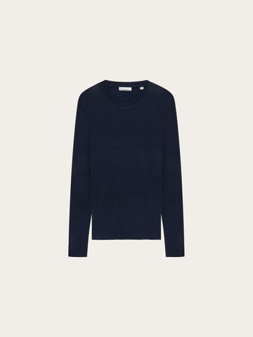 KnowledgeCotton Apparel - WMN Rib Scoop neck long sleeved Long Sleeves 1412 Night Sky