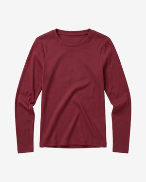 KnowledgeCotton Apparel - WMN Rib Scoop neck long sleeved Long Sleeves 1500 Burgundy