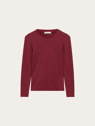 KnowledgeCotton Apparel - WMN Rib Scoop neck long sleeved Long Sleeves 1500 Burgundy