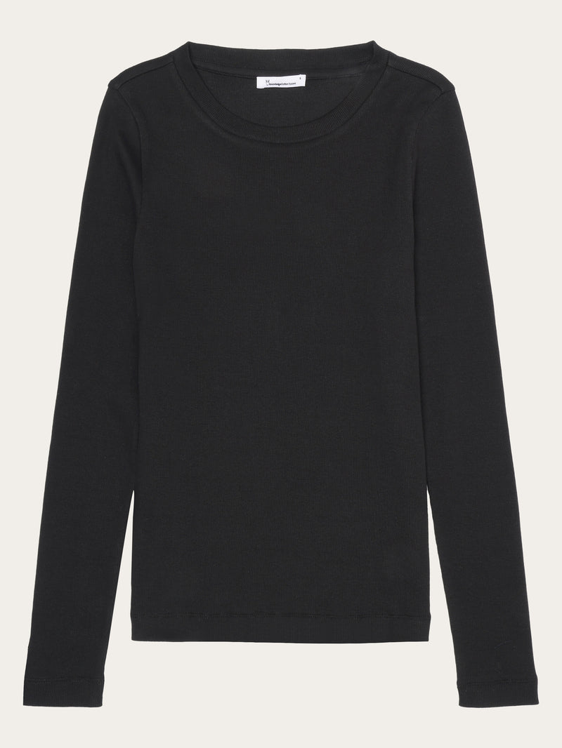 Rib Scoop neck long sleeved Black Jet