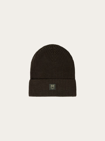 KnowledgeCotton Apparel - UNI Rib badge beanie Hats 1090 Forest Night