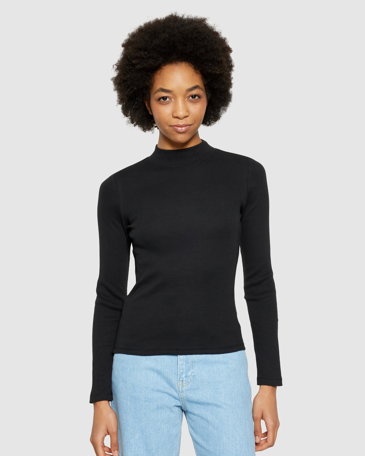 KnowledgeCotton Apparel - WMN Rib high neck LS Long Sleeves 1300 Black Jet