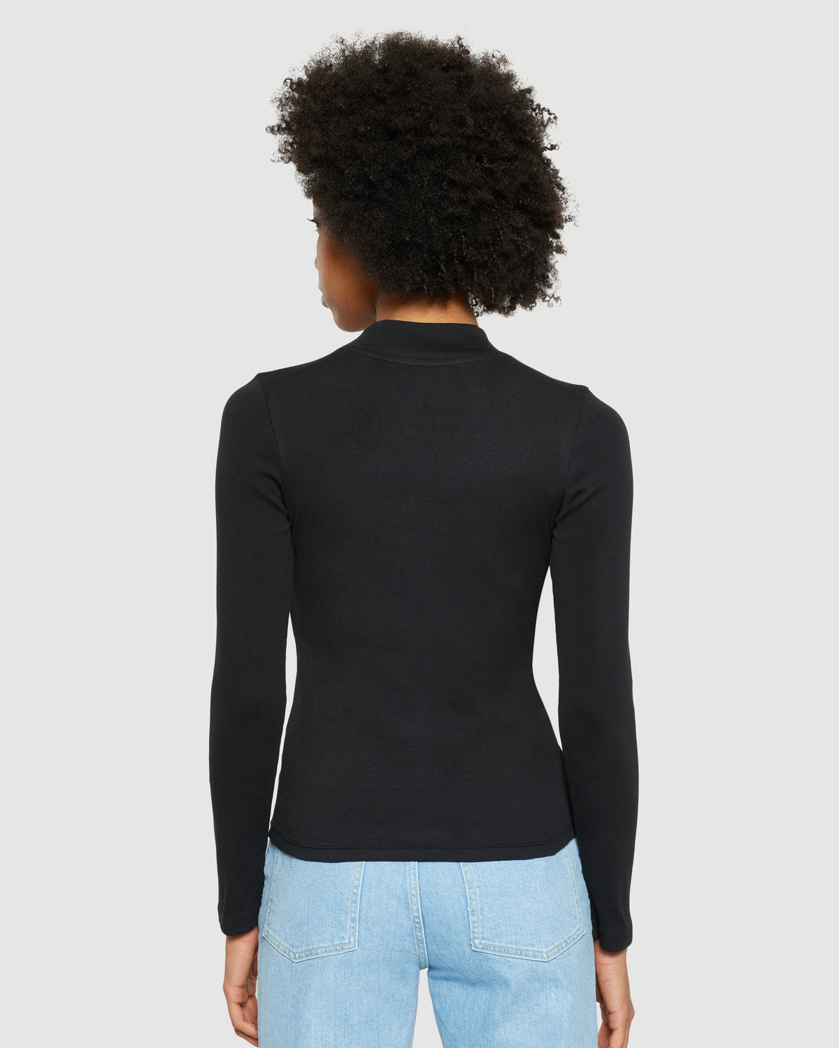 KnowledgeCotton Apparel - WMN Rib high neck LS Long Sleeves 1300 Black Jet
