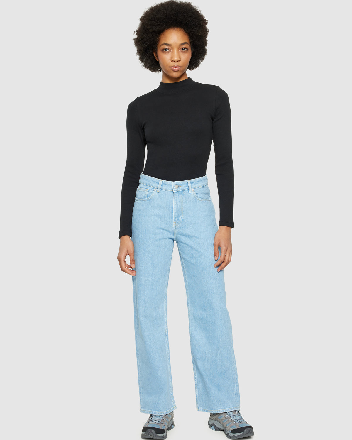KnowledgeCotton Apparel - WMN Rib high neck LS Long Sleeves 1300 Black Jet