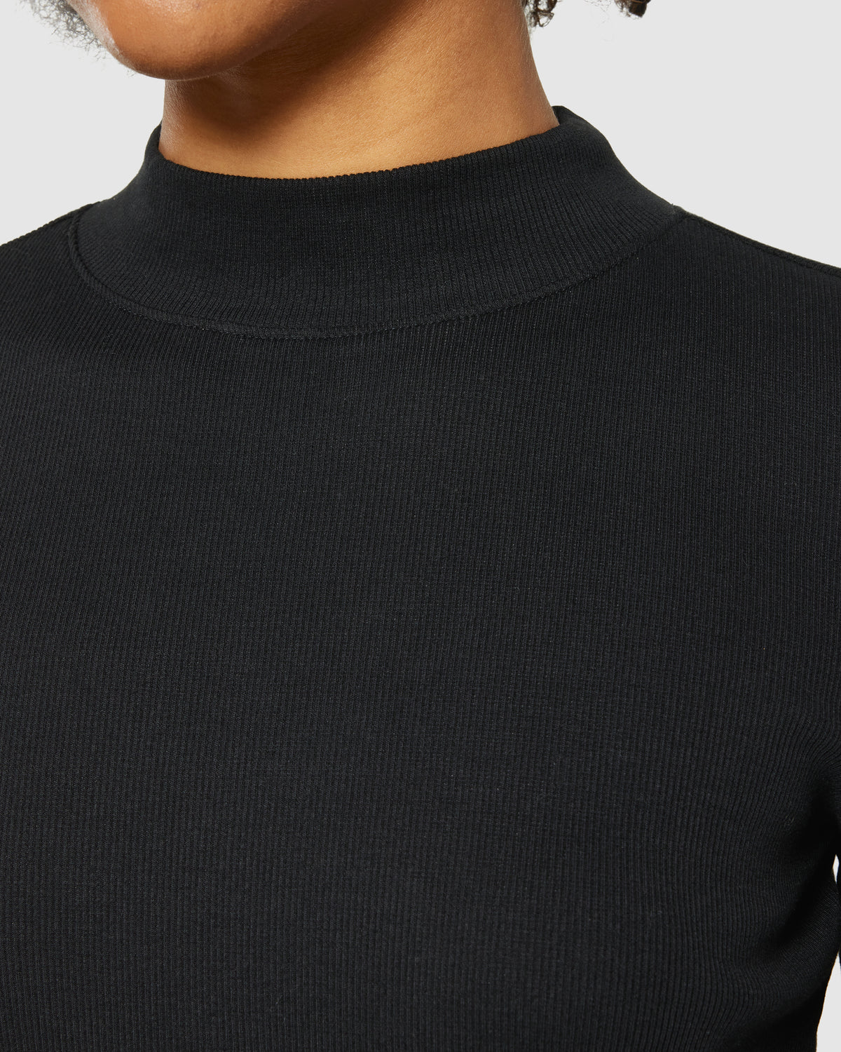 KnowledgeCotton Apparel - WMN Rib high neck LS Long Sleeves 1300 Black Jet