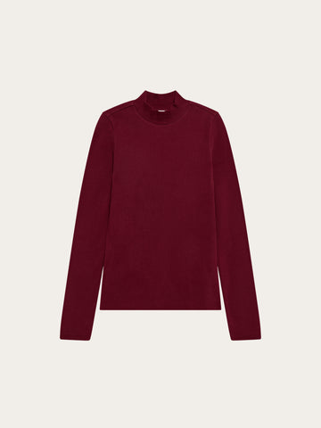 KnowledgeCotton Apparel - WMN Rib high neck LS Long Sleeves 1500 Burgundy