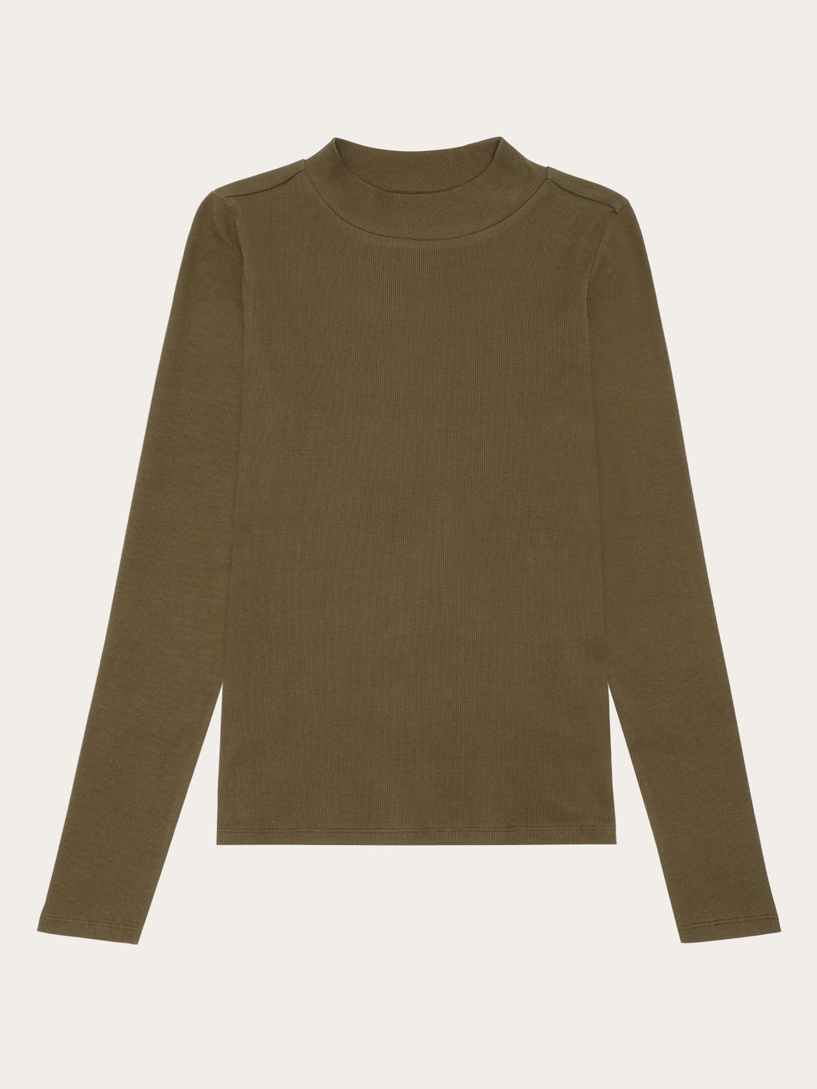 Rib high neck LS - Dark Olive – KnowledgeCotton Apparel Europe