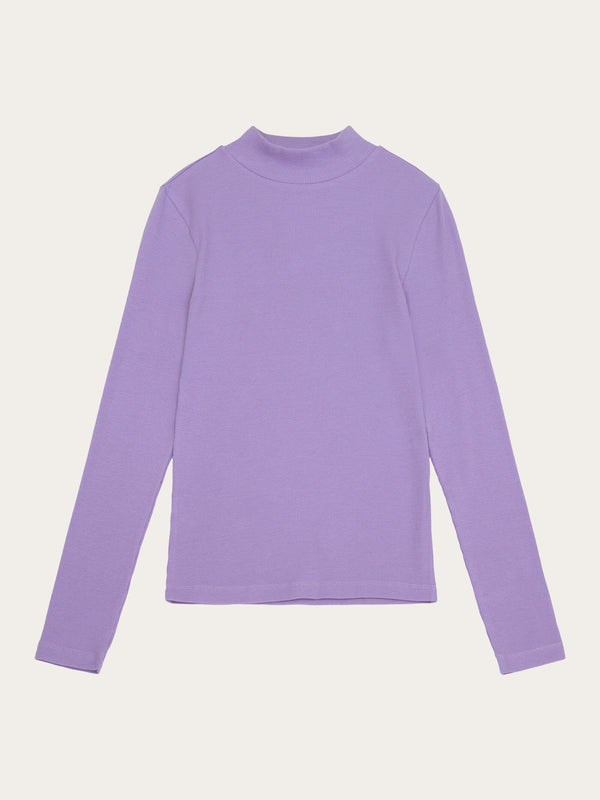 KnowledgeCotton Apparel - WMN Rib high neck LS T-shirts 1418 Violet Tulip