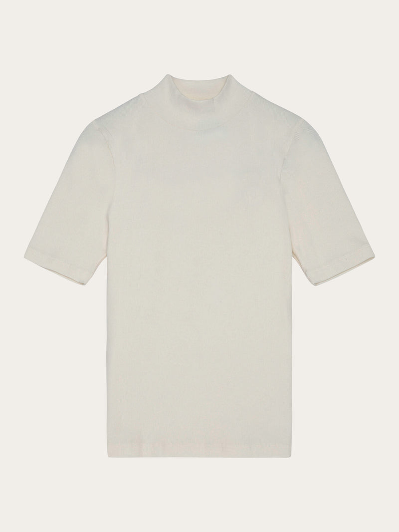 KnowledgeCotton Apparel - WMN Rib high neck SS T-shirts 1007 Star White