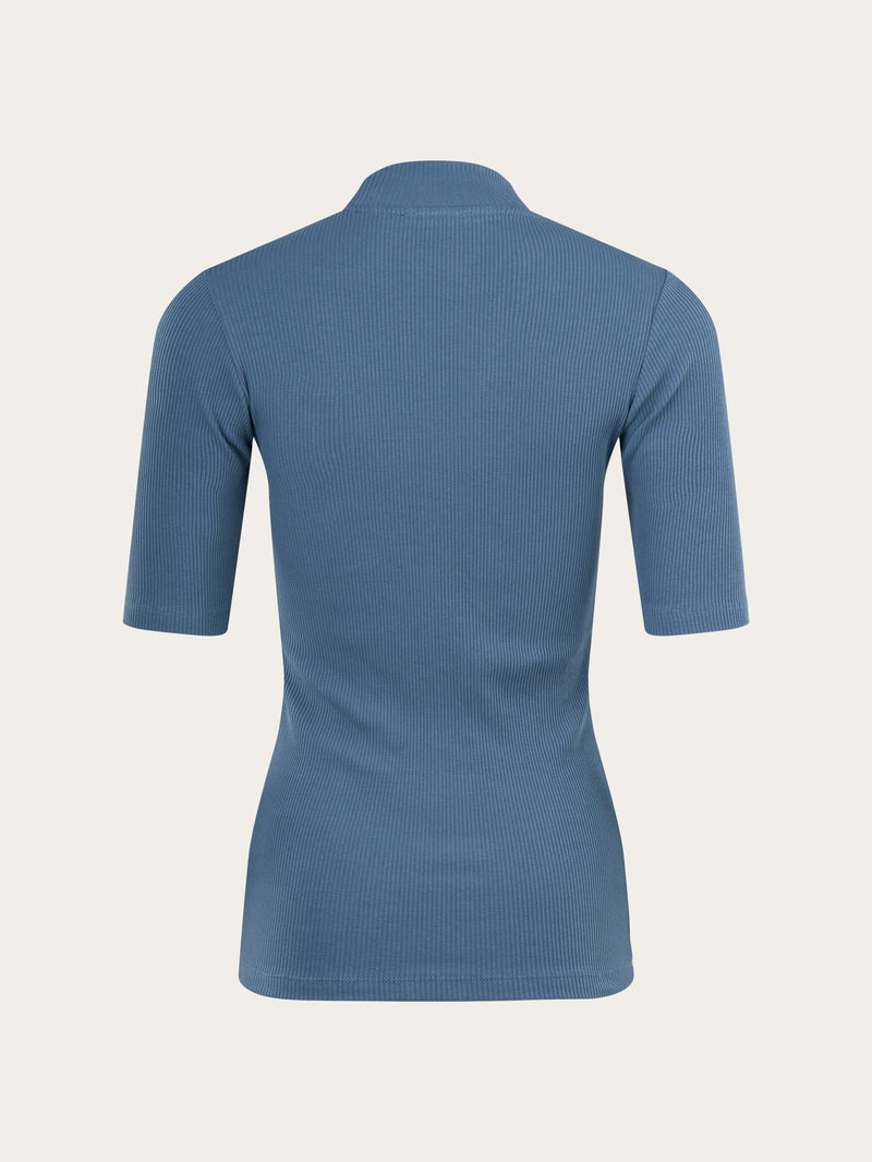 KnowledgeCotton Apparel - WMN Rib high neck SS T-shirts 1361 China Blue