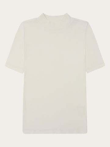 KnowledgeCotton Apparel - WMN Rib high neck short sleeve T-shirts 1007 Star White