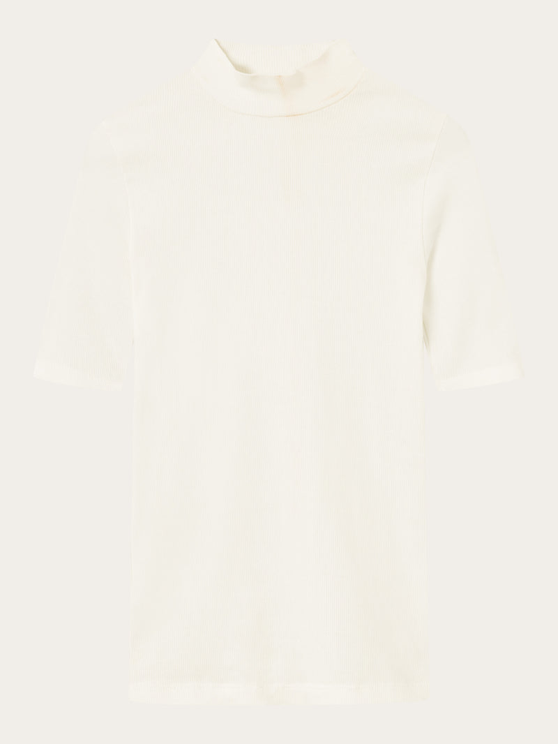 KnowledgeCotton Apparel - WMN Rib high neck short sleeve T-shirts 1334 Snow White