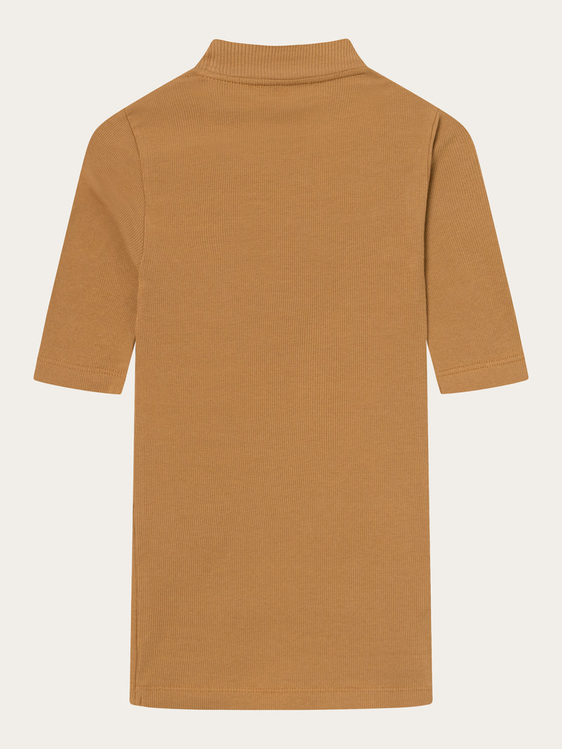 KnowledgeCotton Apparel - WMN Rib high neck short sleeve T-shirts 1366 Brown Sugar