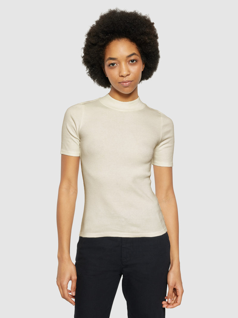 KnowledgeCotton Apparel - WMN Rib high neck short sleeve T-shirts 1479 Gray Chateau Melange