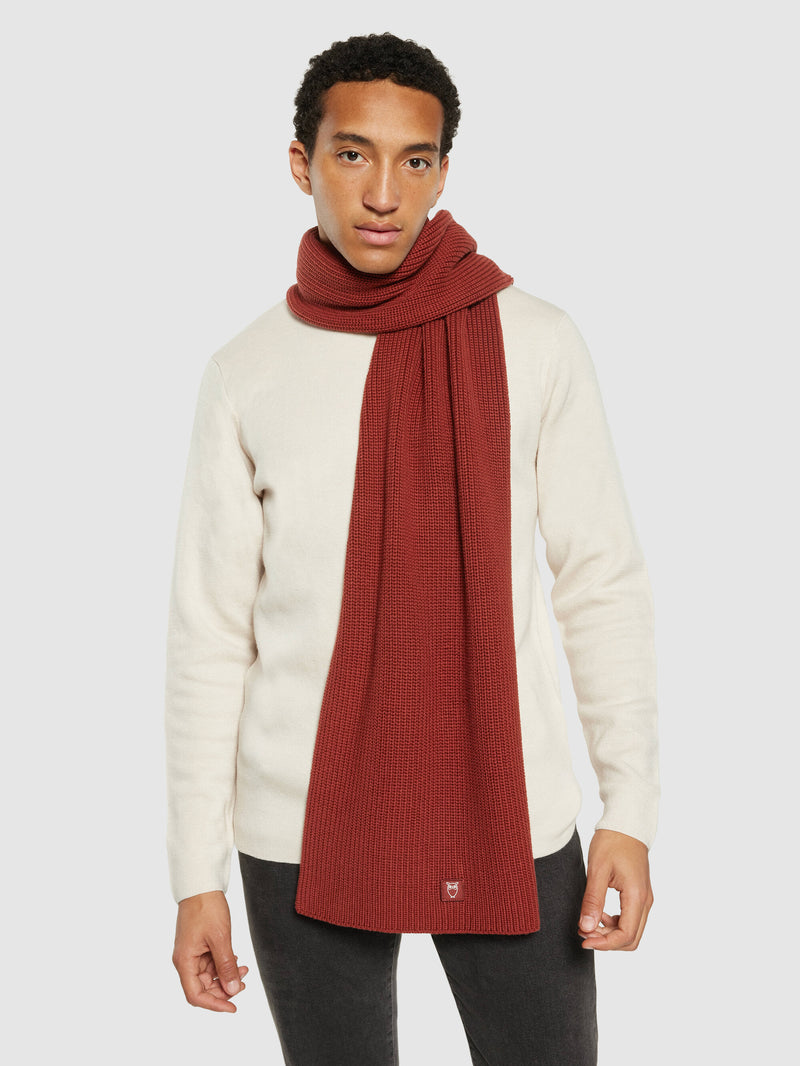 KnowledgeCotton Apparel - UNI Rib knit scarf Scarfs 1478 Fired Brick